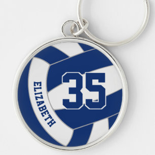 custom name jersey number on blue white volleyball key ring
