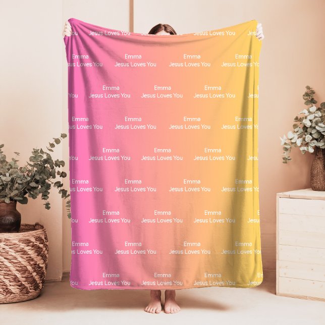 Custom Name Jesus Loves You Fleece Blanket Ombre (Creator Uploaded)