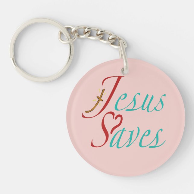 Custom Name Jesus Saves Christian Quote  Key Ring (Front)