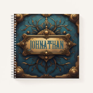 Custom Name Journal in Verdigris & Gold