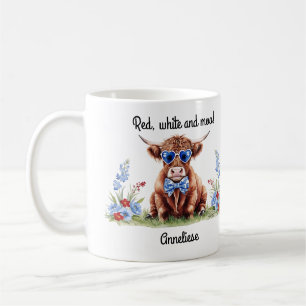 Custom Name July 4th Cow Independence Day America Coffee Mug