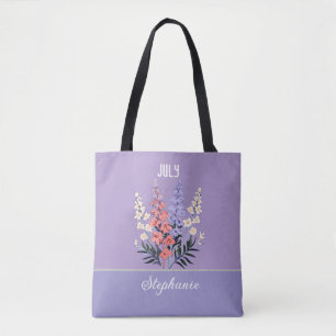 Custom Name July Birth Flower Tote Bag