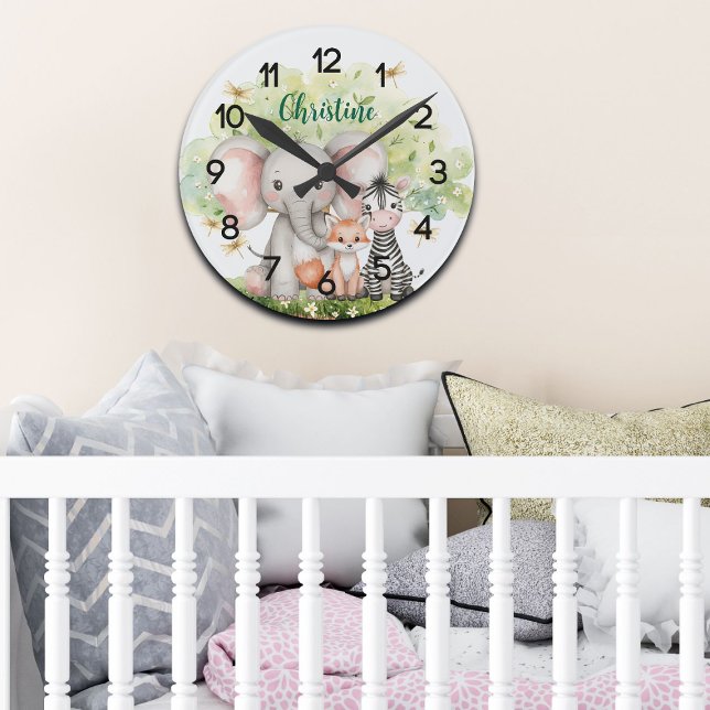 Custom Name Jungle Animals Dragonfly Round Clock (Creator Uploaded)