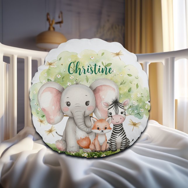 Custom Name Jungle Animals Dragonfly Round Cushion (Creator Uploaded)