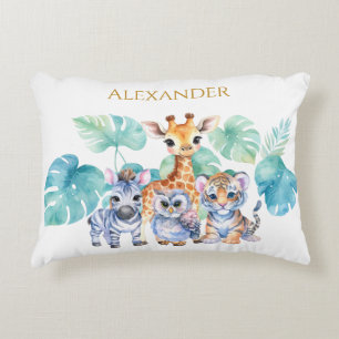 Custom Name Jungle Baby Zebra Giraffe and Tiger Decorative Cushion