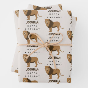 Custom Name Jungle Lion Animal Birthday Wrapping Paper Sheet