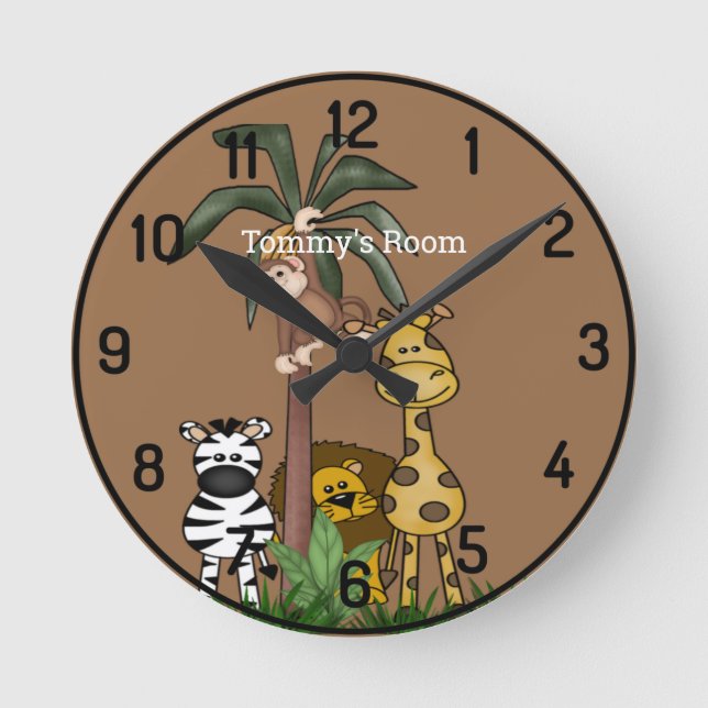 Custom Name Jungle Safari Round Clock (Front)