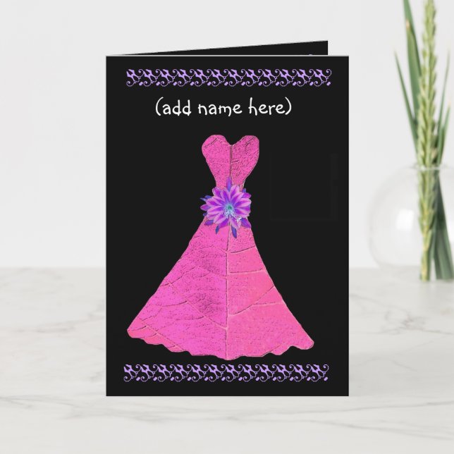 Custom Name - JUNIOR BRIDESMAID Card Pink Gown (Front)