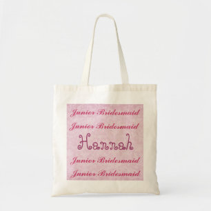 Custom Name JUNIOR BRIDESMAID Pink Damask Tote Bag