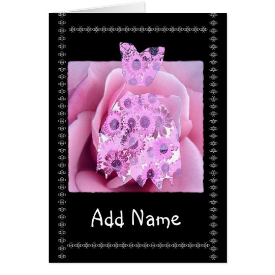 Custom Name Junior Bridesmaid PINK Flowered Dress Card