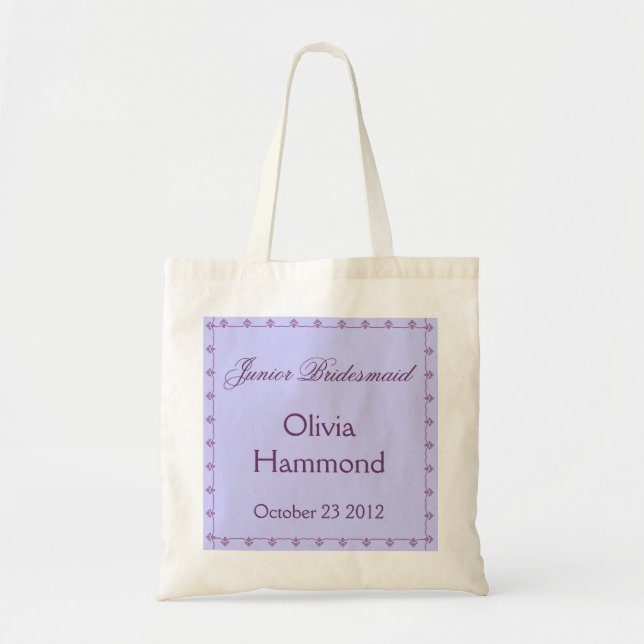 CUSTOM NAME Junior Bridesmaid  Wedding Bag PURPLE (Front)