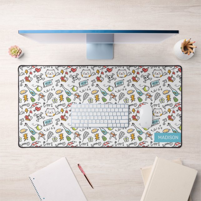 Custom Name Kawaii Pattern Desk Mat (Office 1)