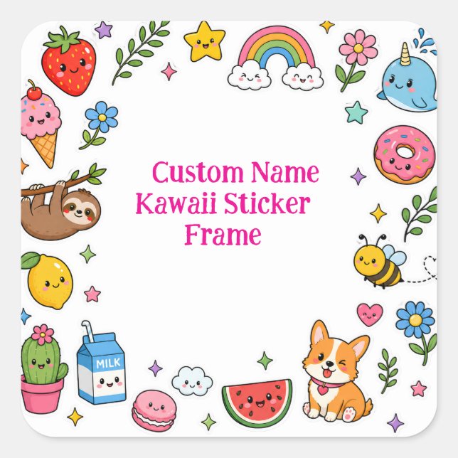 Custom Name Kawaii Sticker Frame (Front)