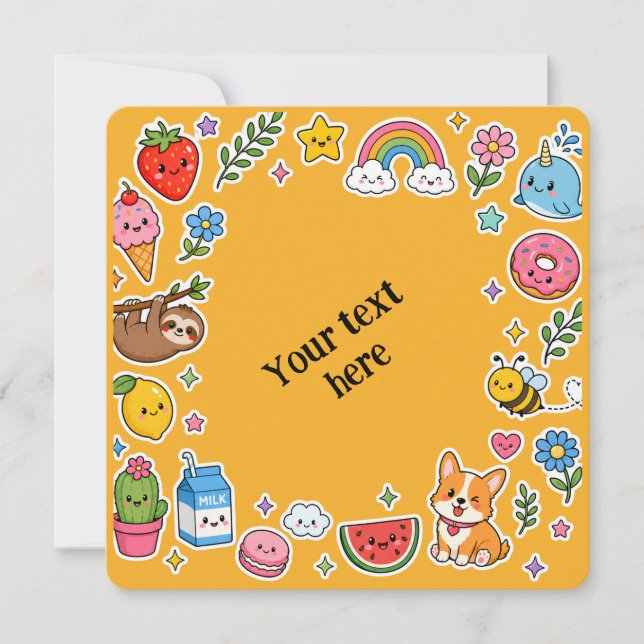 Custom Name Kawaii Sticker Frame Invitation (Front)