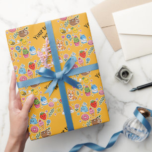 Custom Name Kawaii Sticker Frame Wrapping Paper