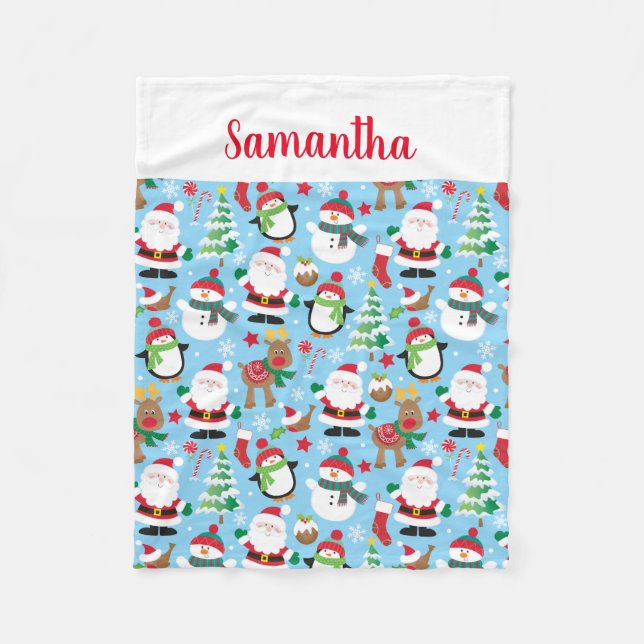 Custom Name Kids Christmas Personalised Fleece Blanket (Front)