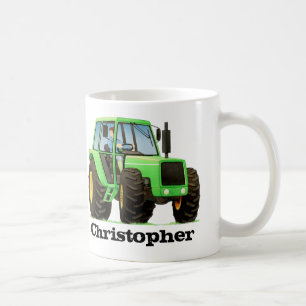 Custom Name Kid's Green Farm Tractor Coffee Mug