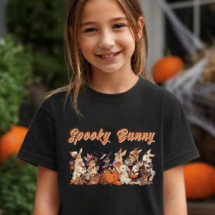 Custom Name Kids Halloween Spooky Bunny Black T-Shirt