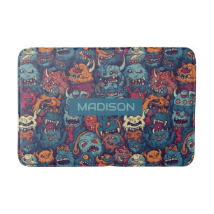 Custom Name Kids' Monster Pattern Bath Mat