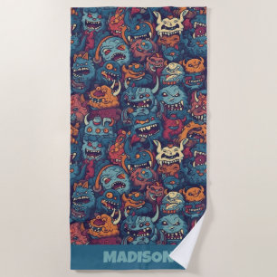 Custom Name Kids' Monster Pattern Beach Towel
