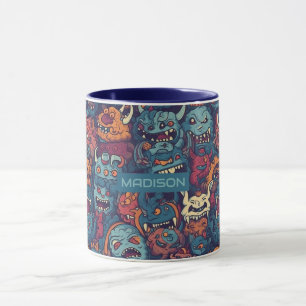 Custom Name Kids' Monster Pattern Mug