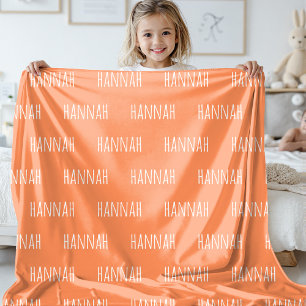 Custom Name Kids Orange Blanket for Girls and Boys