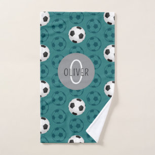 Custom Name Kids Soccer Ball Blue Hand Towel