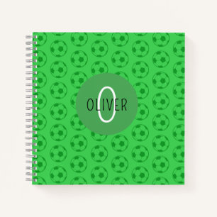 Custom Name Kids Soccer Ball Green Boys School Notebook