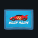 Custom name kid's wallet with toy racecar design<br><div class="desc">Custom name kid's wallet with toy racecar design. Personalizable with name, slogan or monogram letters. Available in different colors like red black blue etc. Cool personalized gift idea for children. Fun Birthday or Christmas gift idea for boy, son, grandson, friend, nephew etc. Auto racing theme with cute race car drawing....</div>