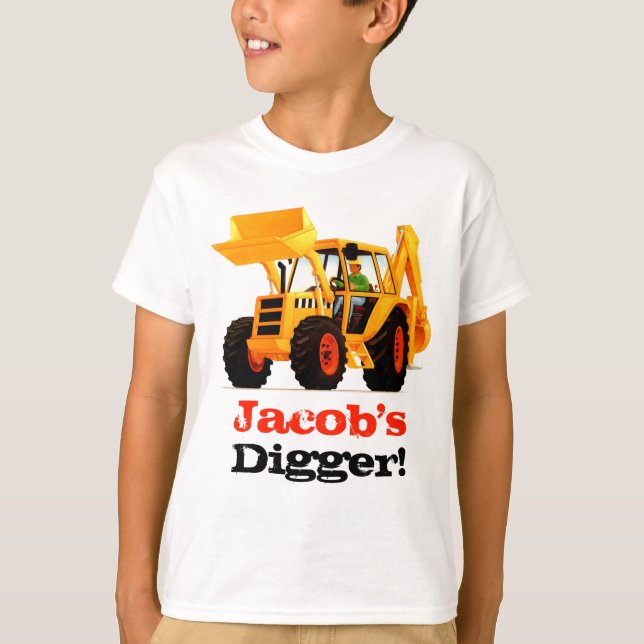 Custom Name Kid's Yellow Digger T-Shirt (Front)