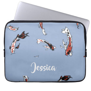 Custom name koi fish blue laptop sleeve