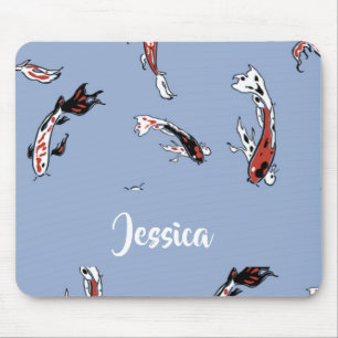 Custom name koi fish blue mouse mat