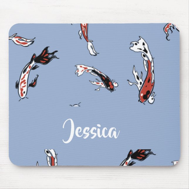 Custom name koi fish blue mouse mat (Front)