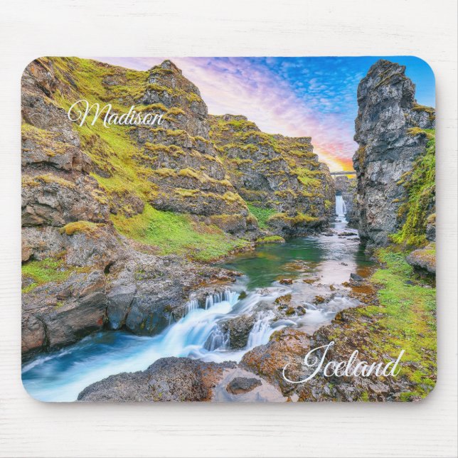 Custom Name Kolufossar Waterfalls, Iceland Mouse Mat (Front)