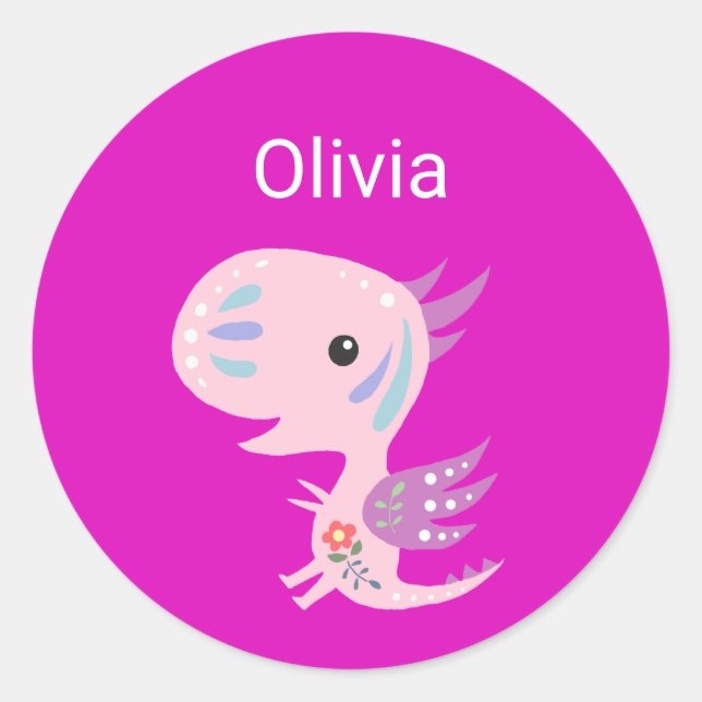 Custom Name Label Cute Dragon Girls School Sticker (Front)