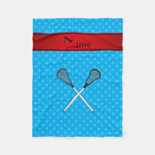 Custom name lacrosse sticks sky blue polka dots fleece blanket (Front)