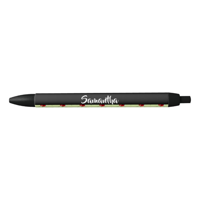 Custom name ladybugs pattern black ink pen (Front)
