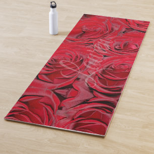 Custom Name Lauren Romantic Red Roses Floral Yoga Mat