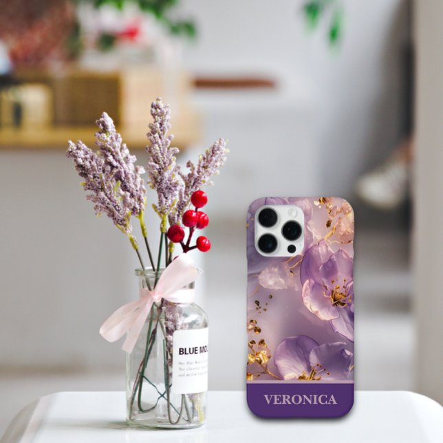 Custom Name Lavender Floral Gold Personalised iPhone Case (Creator Uploaded)