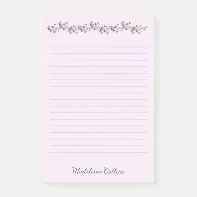 Custom Name Lavender floral wreath Post-it Notes (Front)