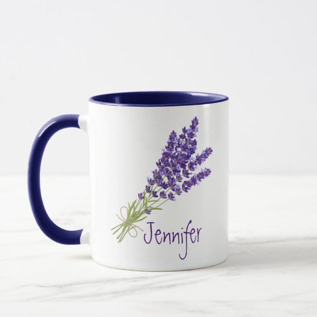 Custom Name Lavender Garden Flower Floral Mug (Left)