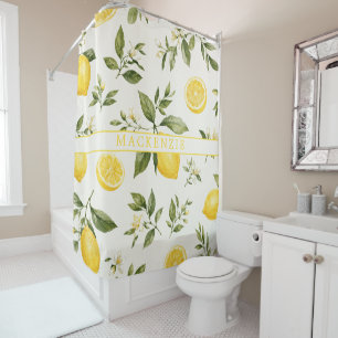 Custom Name Lemon Blossom Botanical Pattern Shower Curtain