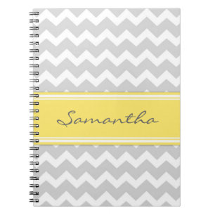 Custom Name Lemon Grey Chevron Notebook
