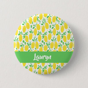 Custom name lemon pattern 6 cm round badge