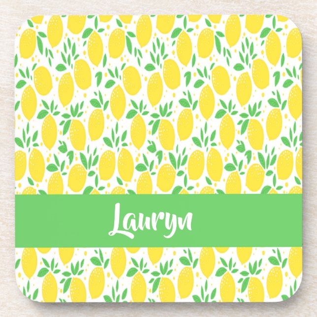 Custom name lemon pattern coaster (Front)