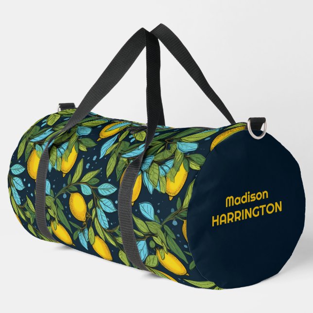 Custom Name Lemon Pattern Duffle Bag (Left Corner)