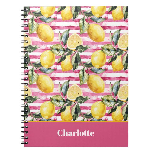 Custom Name Lemon Pattern Notebook Journal (Front)