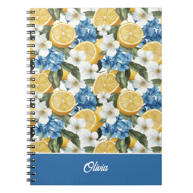 Custom Name Lemon Pattern Notebook Journal (Front)