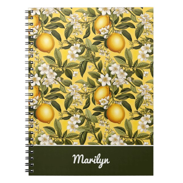 Custom Name Lemon Pattern Notebook Journal (Front)