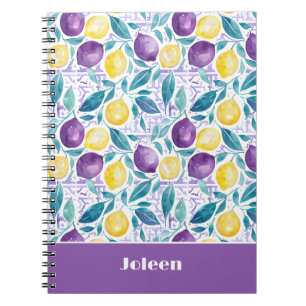 Custom Name Lemon Pattern Notebook Journal
